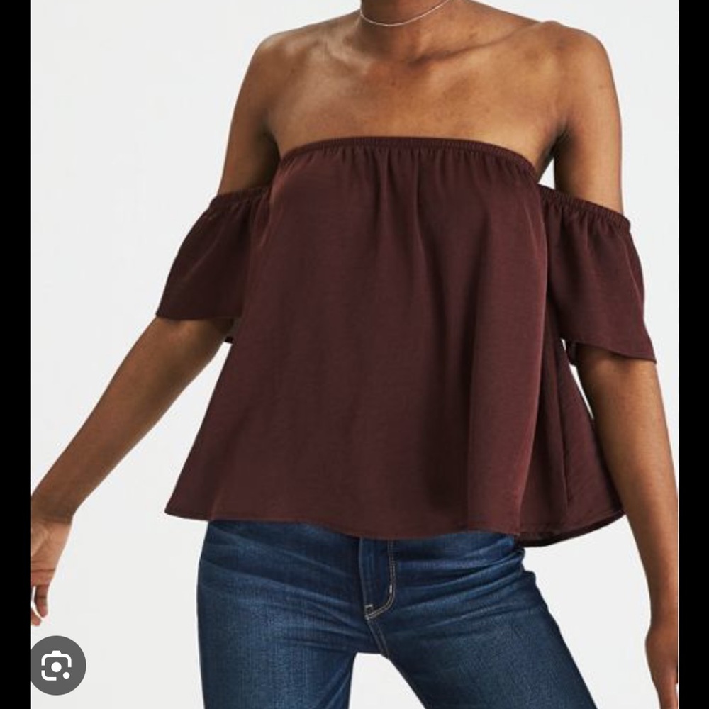 American Eagle flowy silky off the shoulder top brown xs
